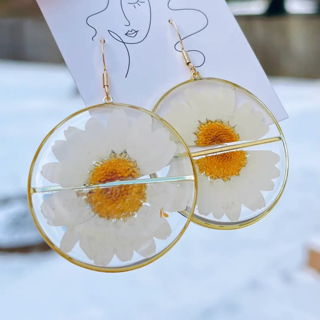 Dried Daisy Resin Earrings
