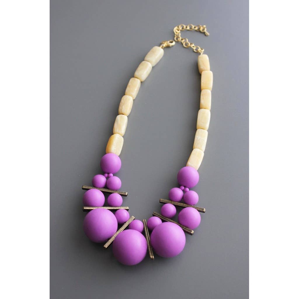 Yellow Stone and Purple Acrylic Necklace