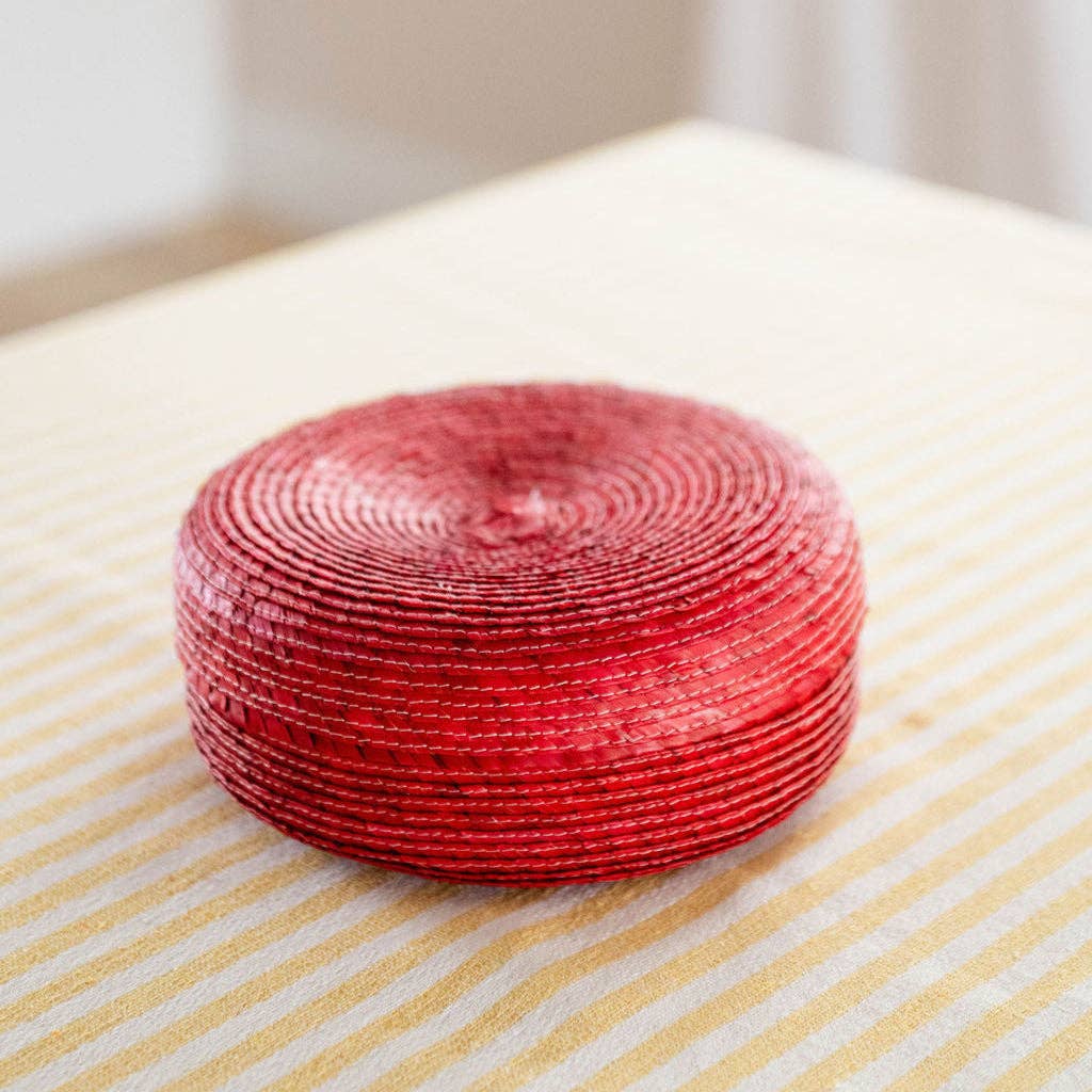 Palm Tortilla Warming Basket with Lid - Red