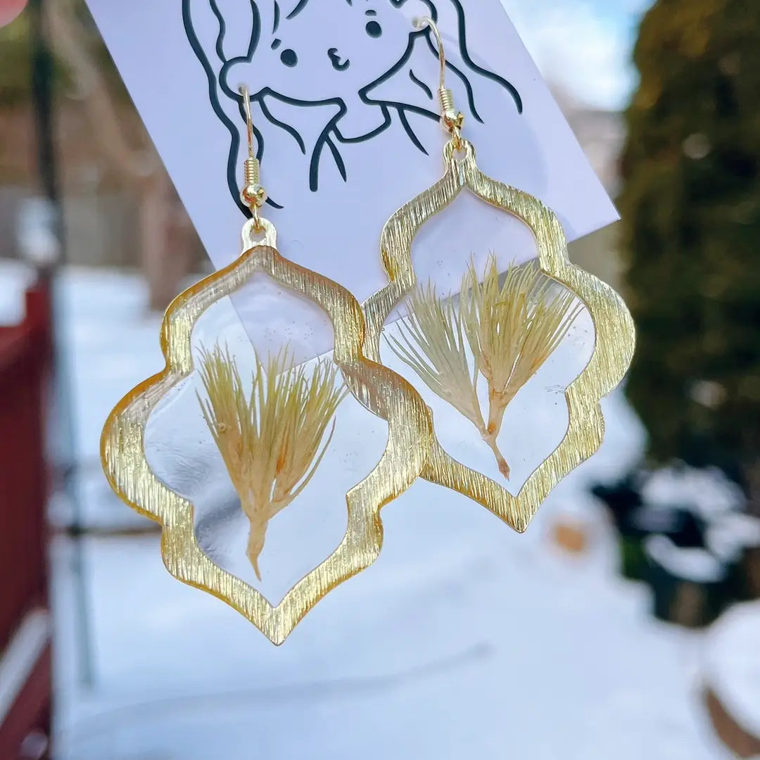 Dried Pine Needle Resin Earrings
