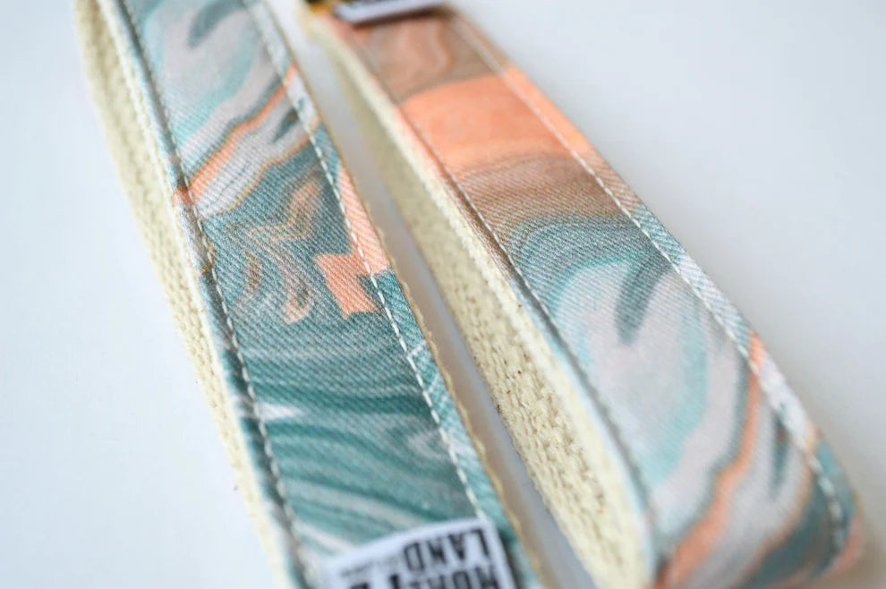 Key Fob Wristlet - Orange and Teal Marble Ink