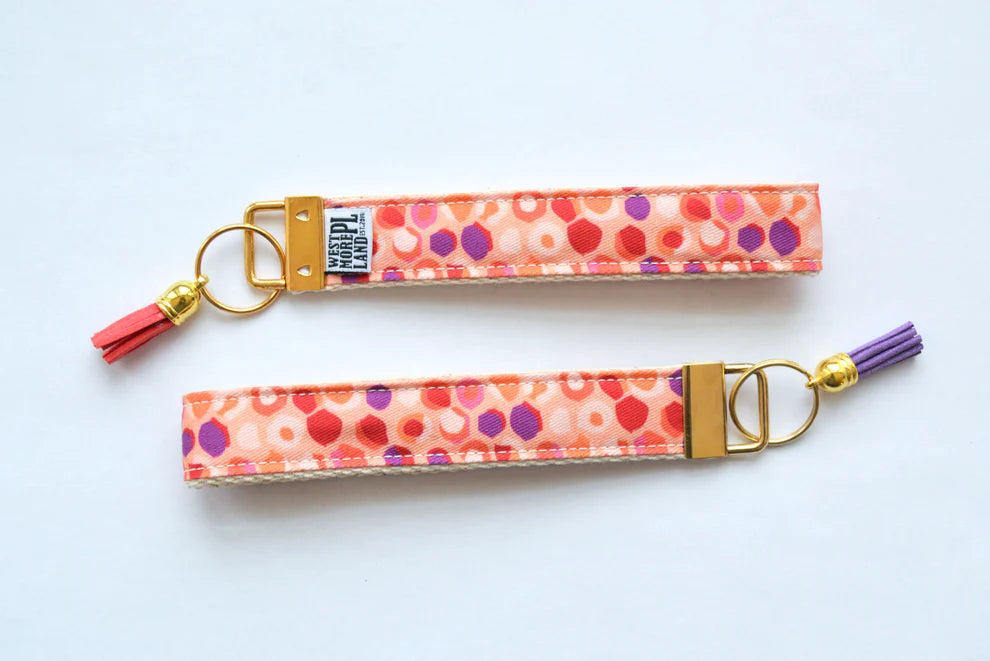 Key Fob Wristlet - Orange and Pink Pebble