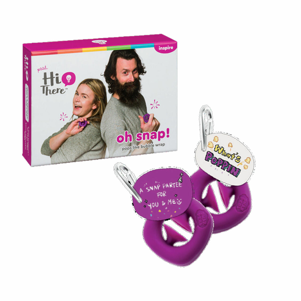 Image of the “Oh Snap! Mini Snapperz”, next to its box packaging.