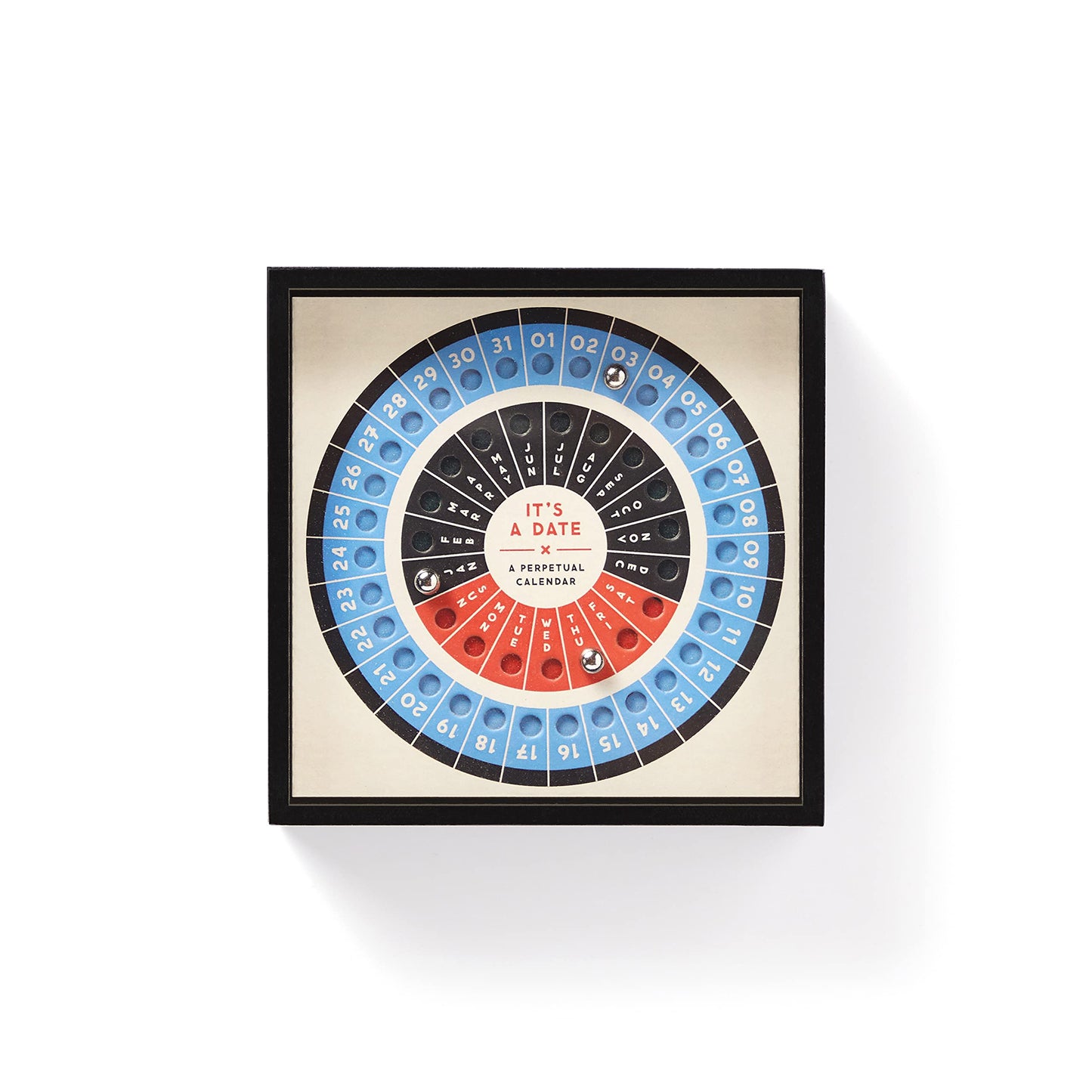 Closer image of the Perpetual Desk Calendar, with month and day set.