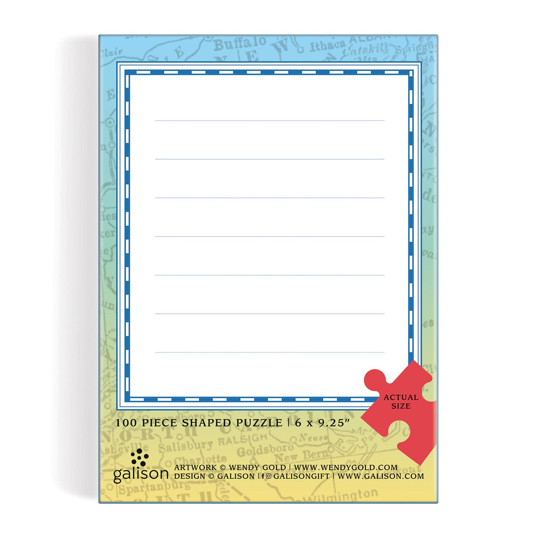 Photo of the back of the Illinois Mini Shaped Puzzle, featuring space for message.