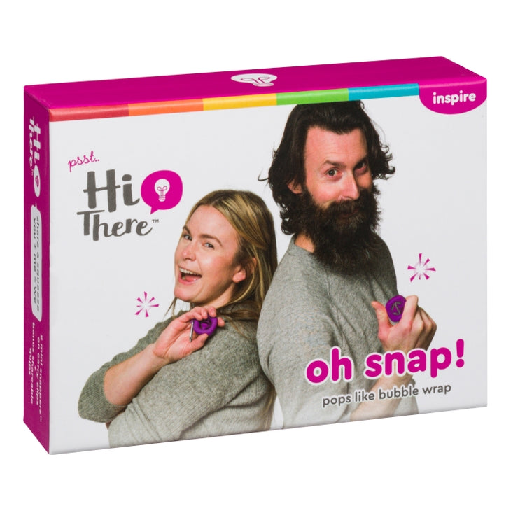 Photo of the box retail packaging for the “Oh Snap! Mini Snapperz”, on a white background.