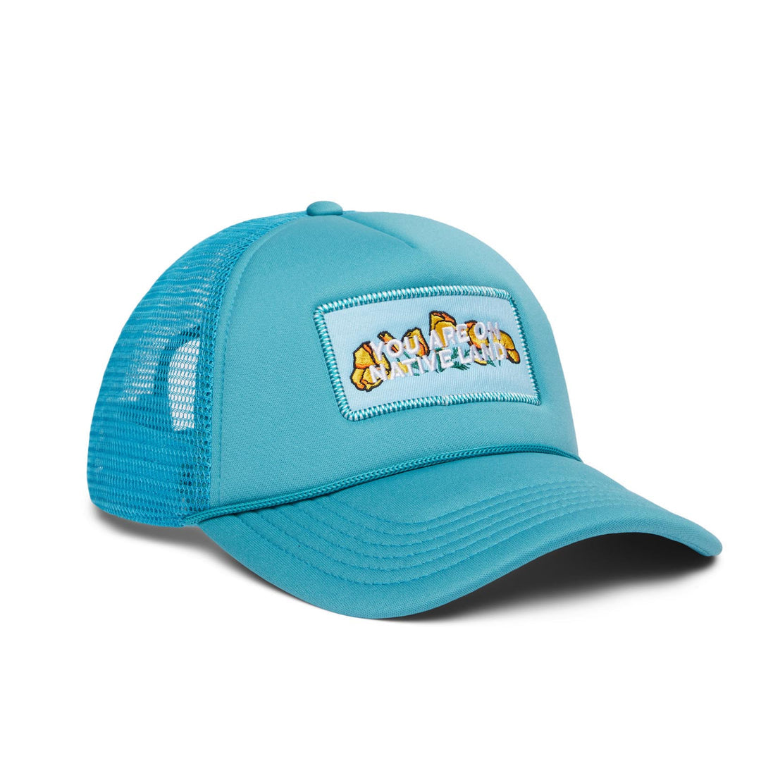 You Are On Native Land' Trucker Hat - Turquoise Tonic Poppy