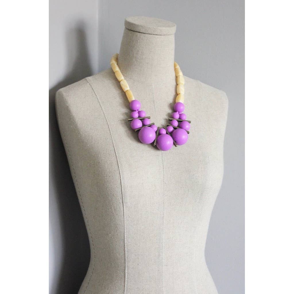 Yellow Stone and Purple Acrylic Necklace
