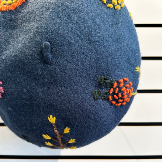 Beret - Blue w/ Flowers