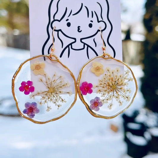 Pressed Queen Anne's Lace Hoop Earrings