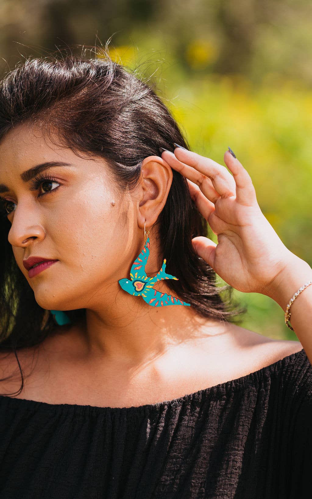 Turquoise Sparrow Hoop Earrings
