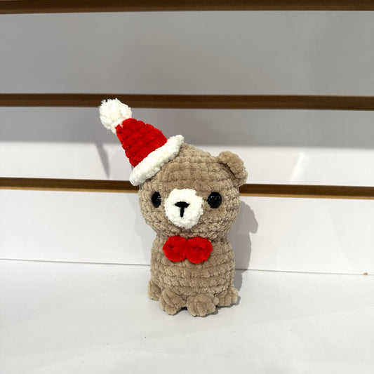 Bear w/ Santa Hat Crochet Plush