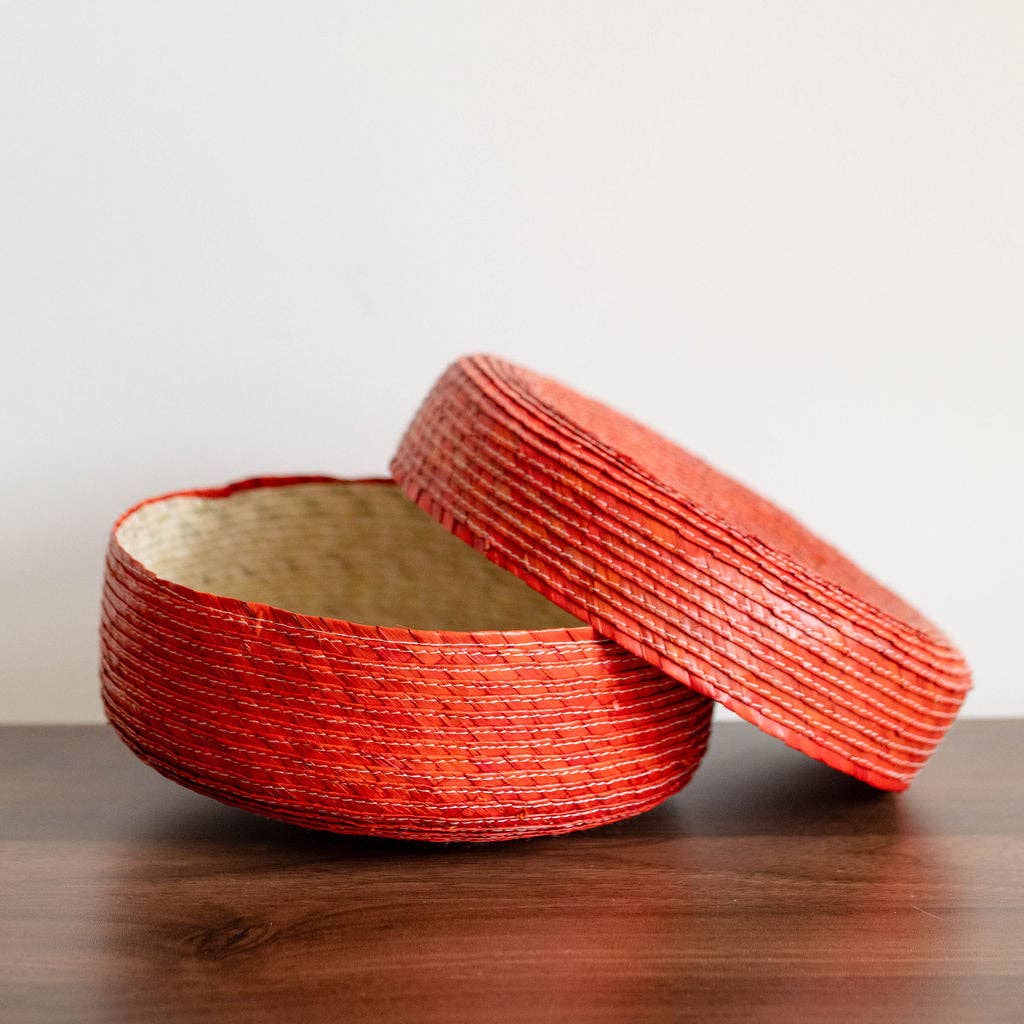 Palm Tortilla Warming Basket with Lid - Orange