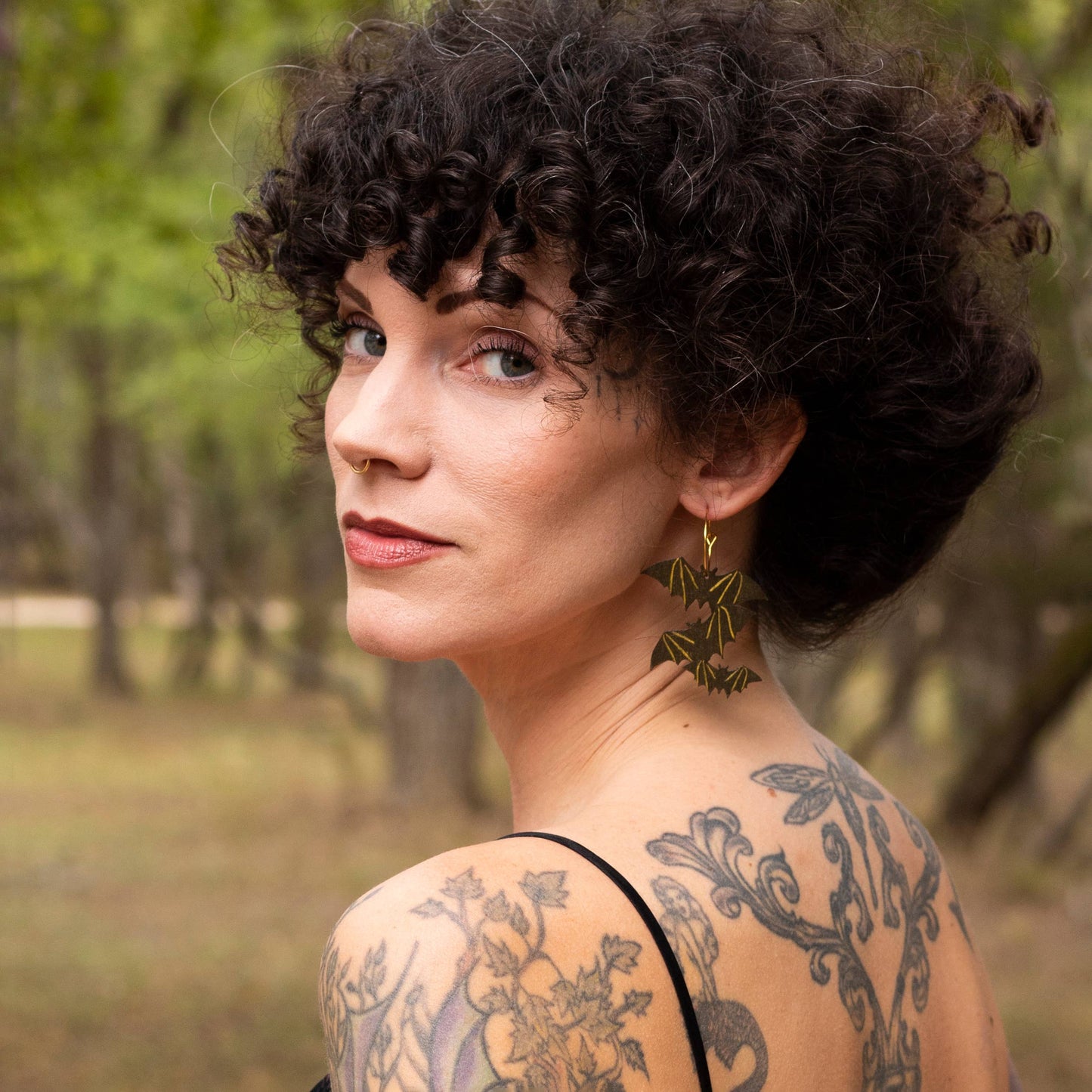 Shimmery Bat Hoop Earrings
