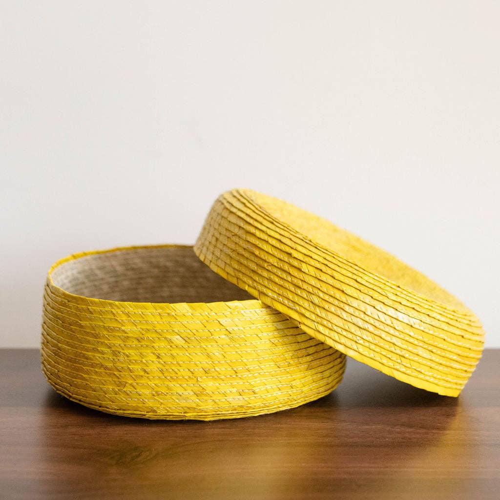 Palm Tortilla Warming Basket with Lid - Yellow