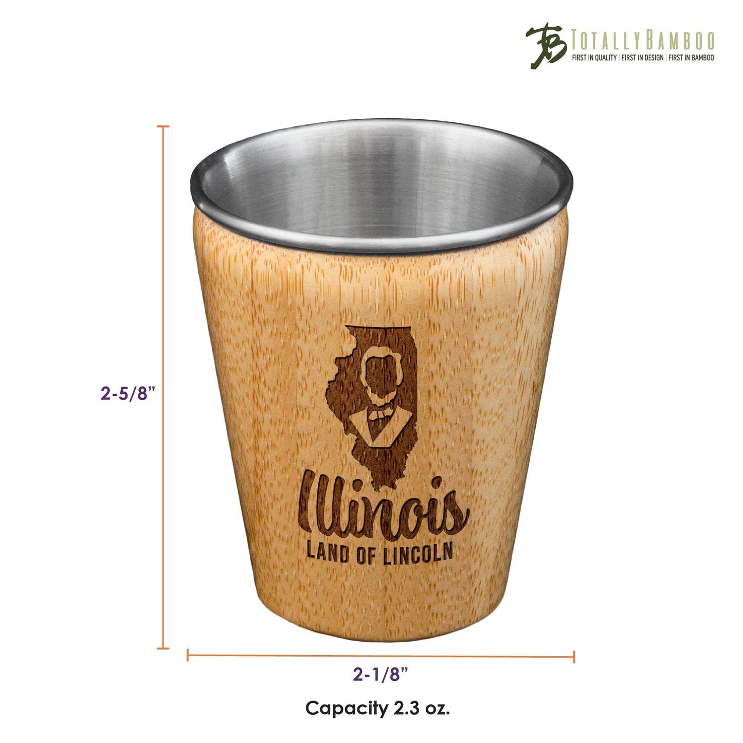 Illinois Bamboo Shot Glass, Stainless Steel Interior