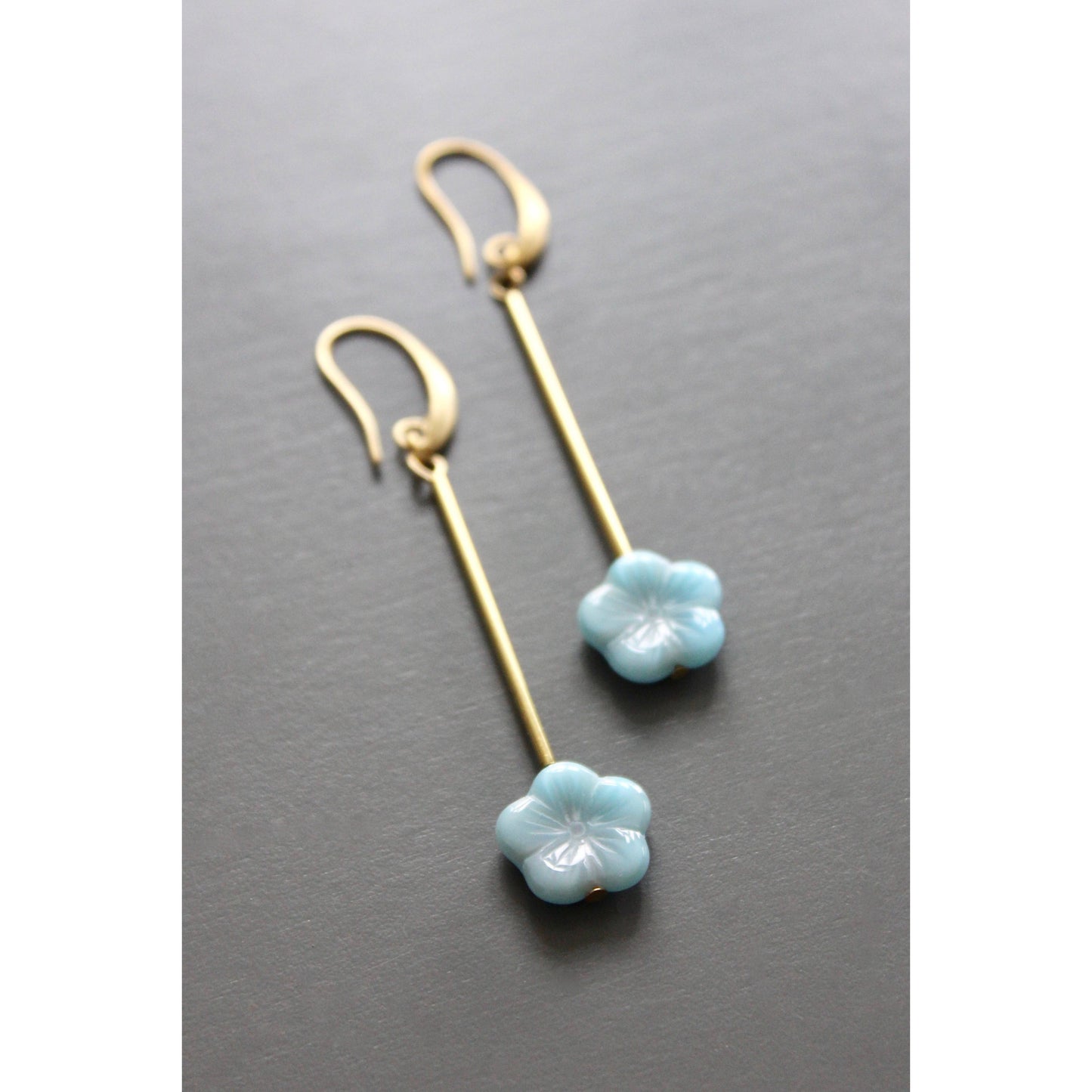 Blue Glass Flower Drop Earrings