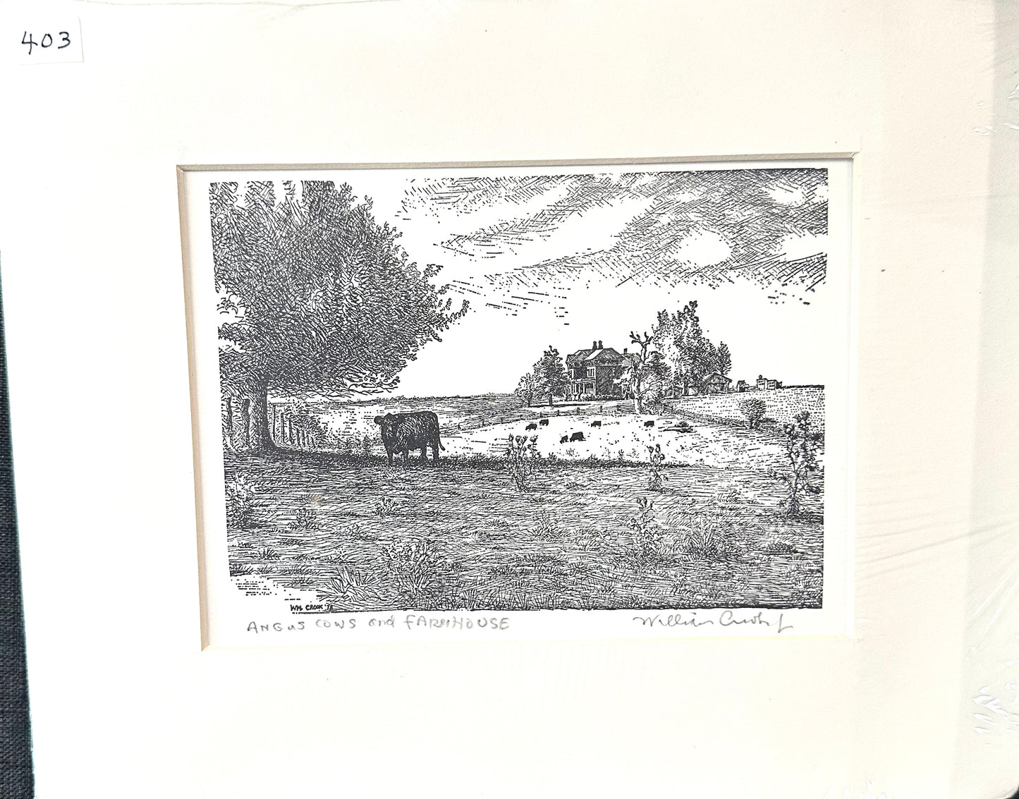 "Angus Cows and Farmhouse" Art Print