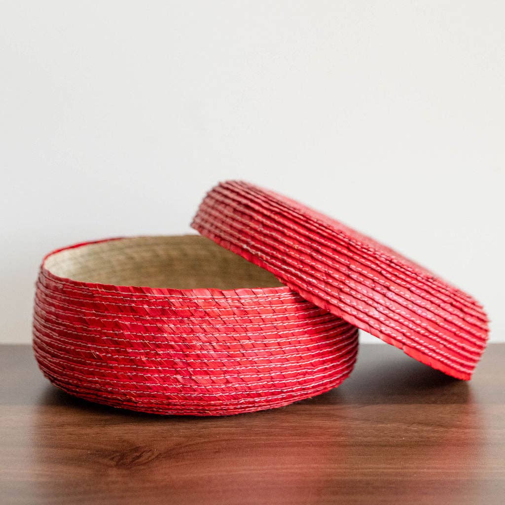 Palm Tortilla Warming Basket with Lid - Red
