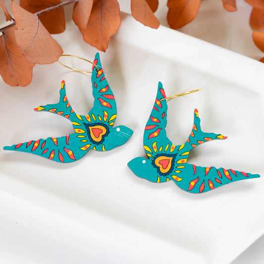 Turquoise Sparrow Hoop Earrings