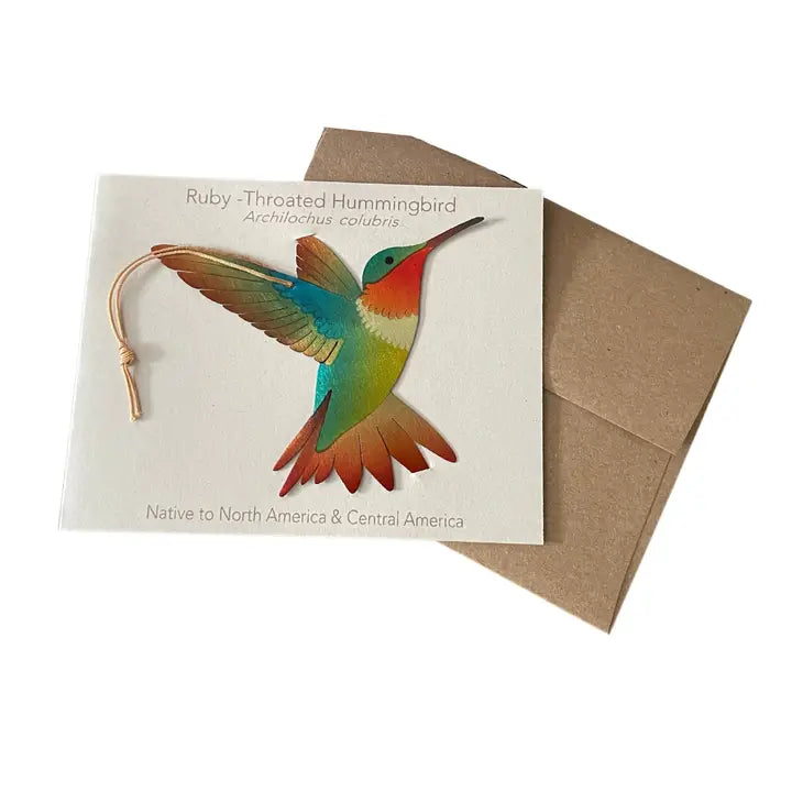 Ruby Throated Hummingbird Ornament + Notecard