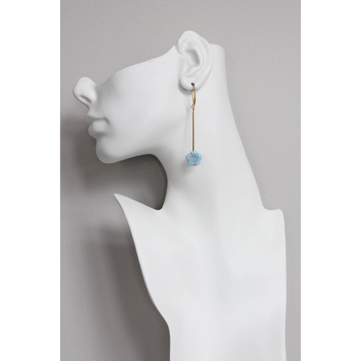 Blue Glass Flower Drop Earrings