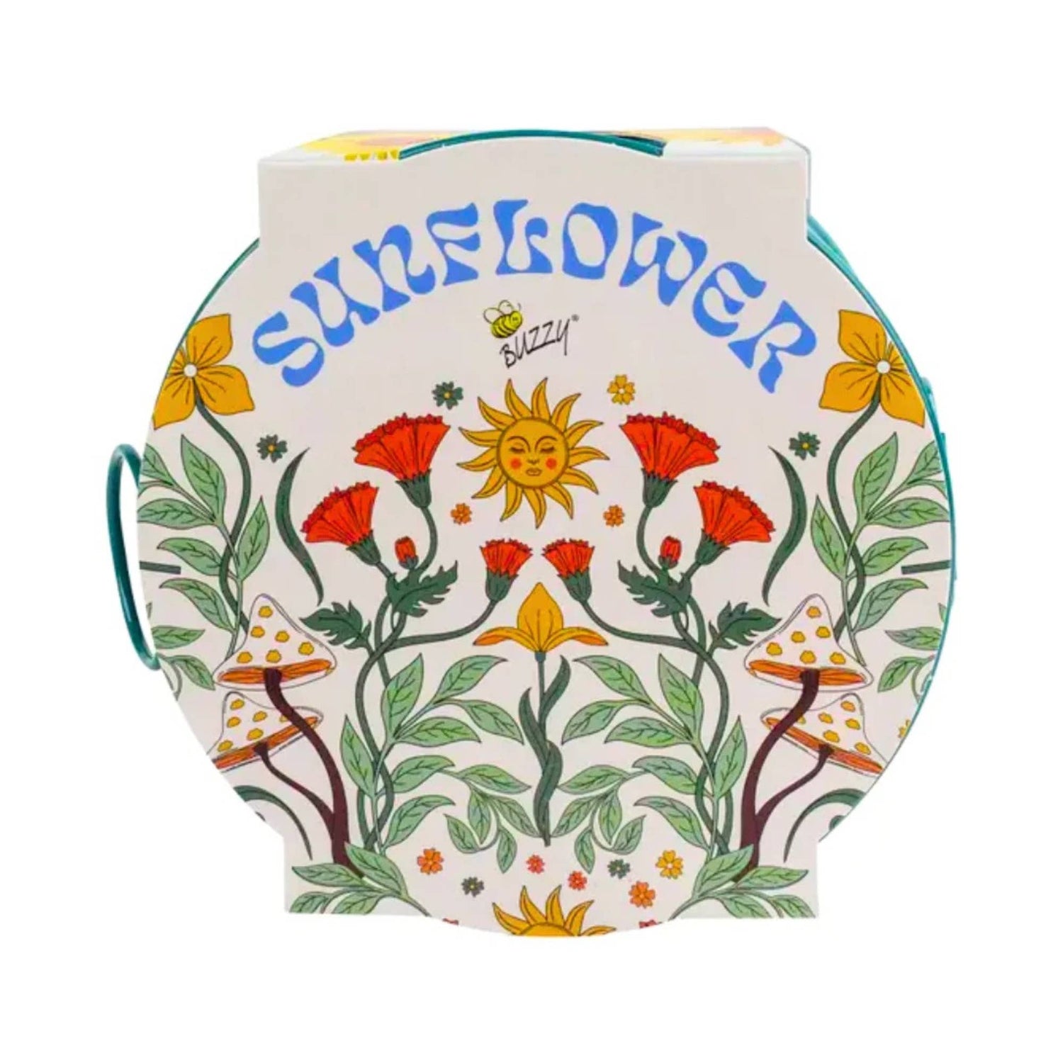 Decorative product design for ‘Sunflower’ and 'Buzzy' branding on a white background