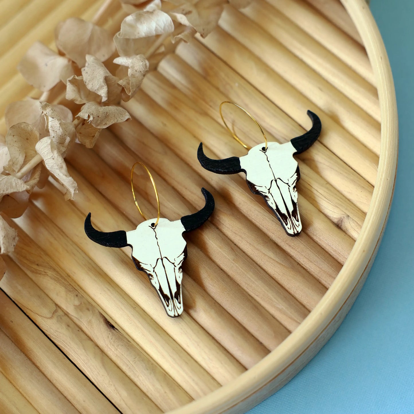 Bison Skull Hoop Earrings