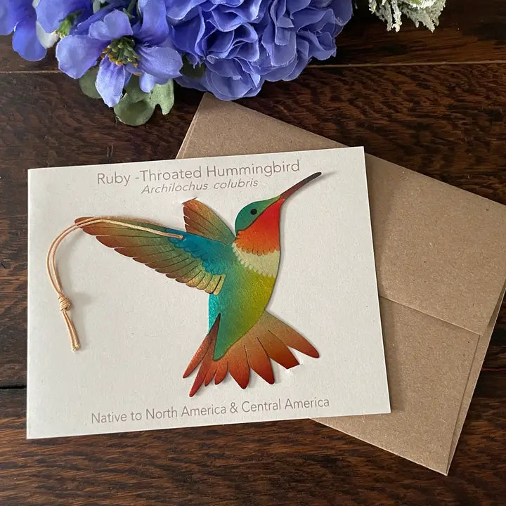 Ruby Throated Hummingbird Ornament + Notecard