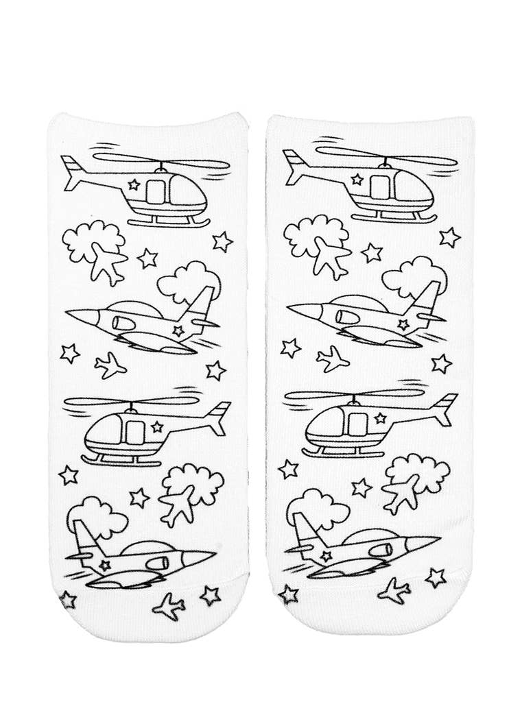 Airplanes & Helicopters Coloring Ankle Socks