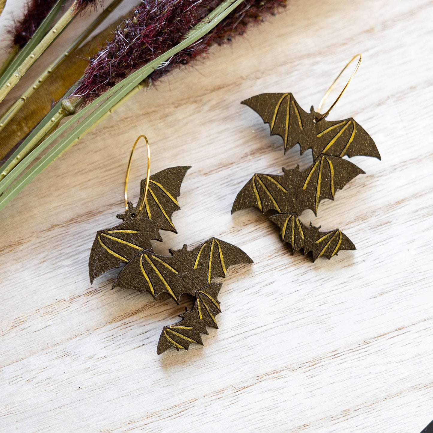 Shimmery Bat Hoop Earrings