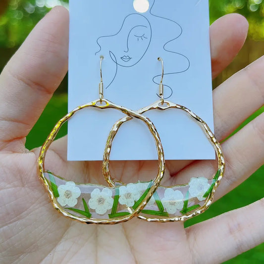 Pressed Flower Hoop Earrings