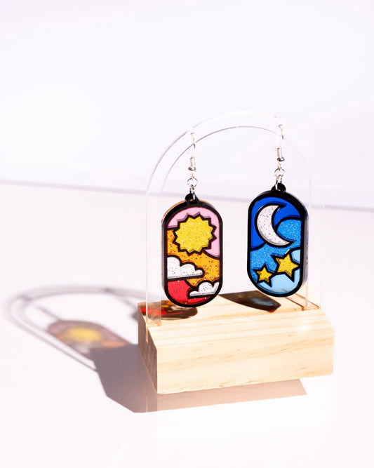 Sun & Moon Stained Glass Earrings