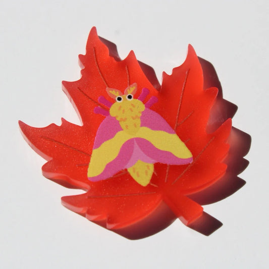 Rosy Maple Moth Acrylic Pin