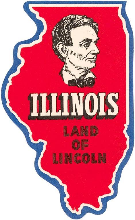 The “Illinois Land of Lincoln” magnet, featuring Abraham Lincoln.