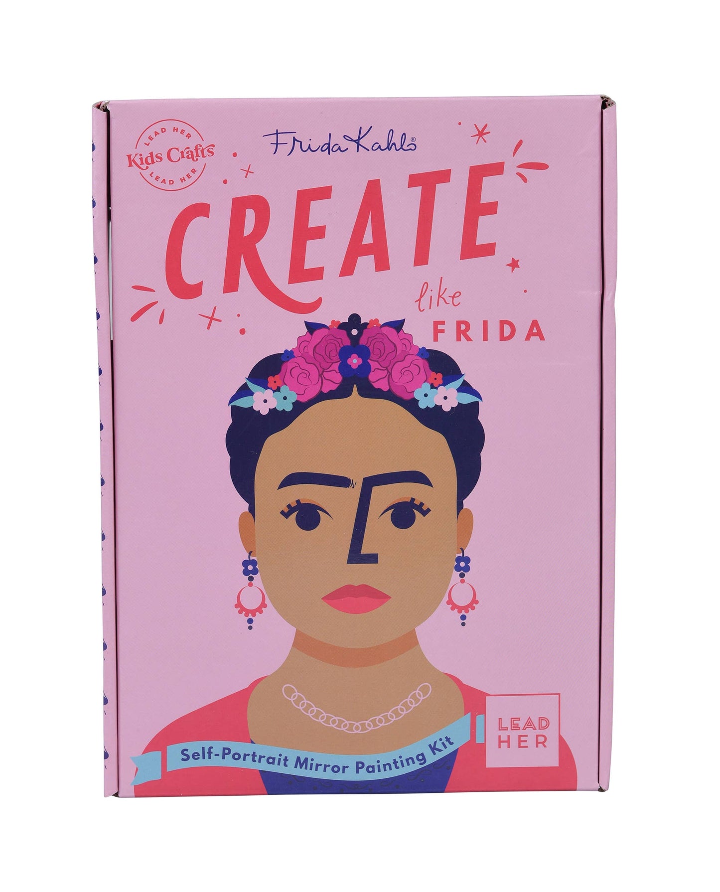 Retail packaging for the “CREATE like Frida” Self-Portrait Mirror Painting Craft Kit.