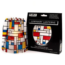Load image into Gallery viewer, Photo of the “Mona” Luminary Lantern, next to it in its retail packaging.

