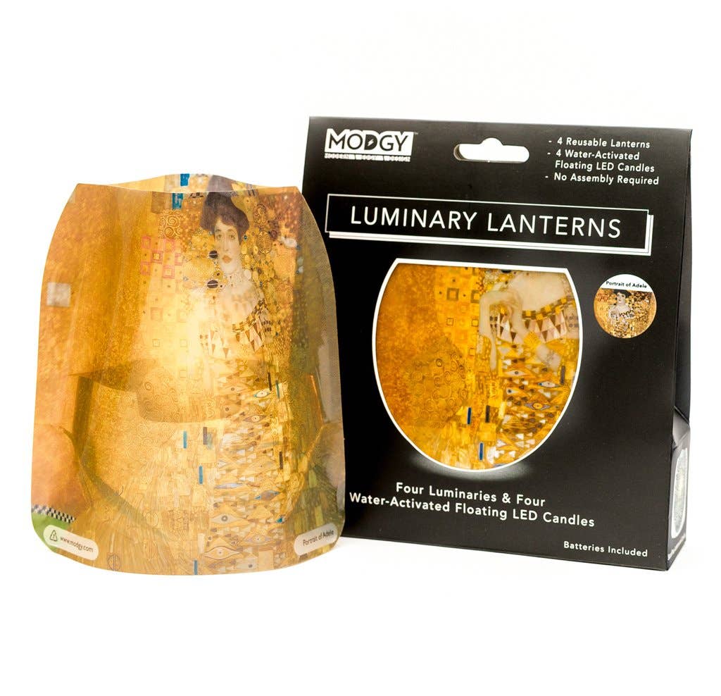Image of the “Portrait of Adele” Luminary Lantern, out of its packaging and in.