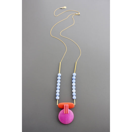 Geometric Hot Pink and Orange Pendant Necklace