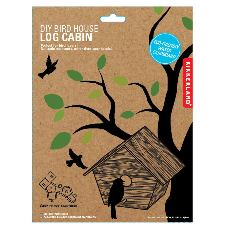 Photo of the DIY Log Cabin Bird House, on a white background.