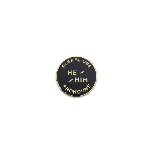 Image of the “HE/HIM” Pronoun Pins.
