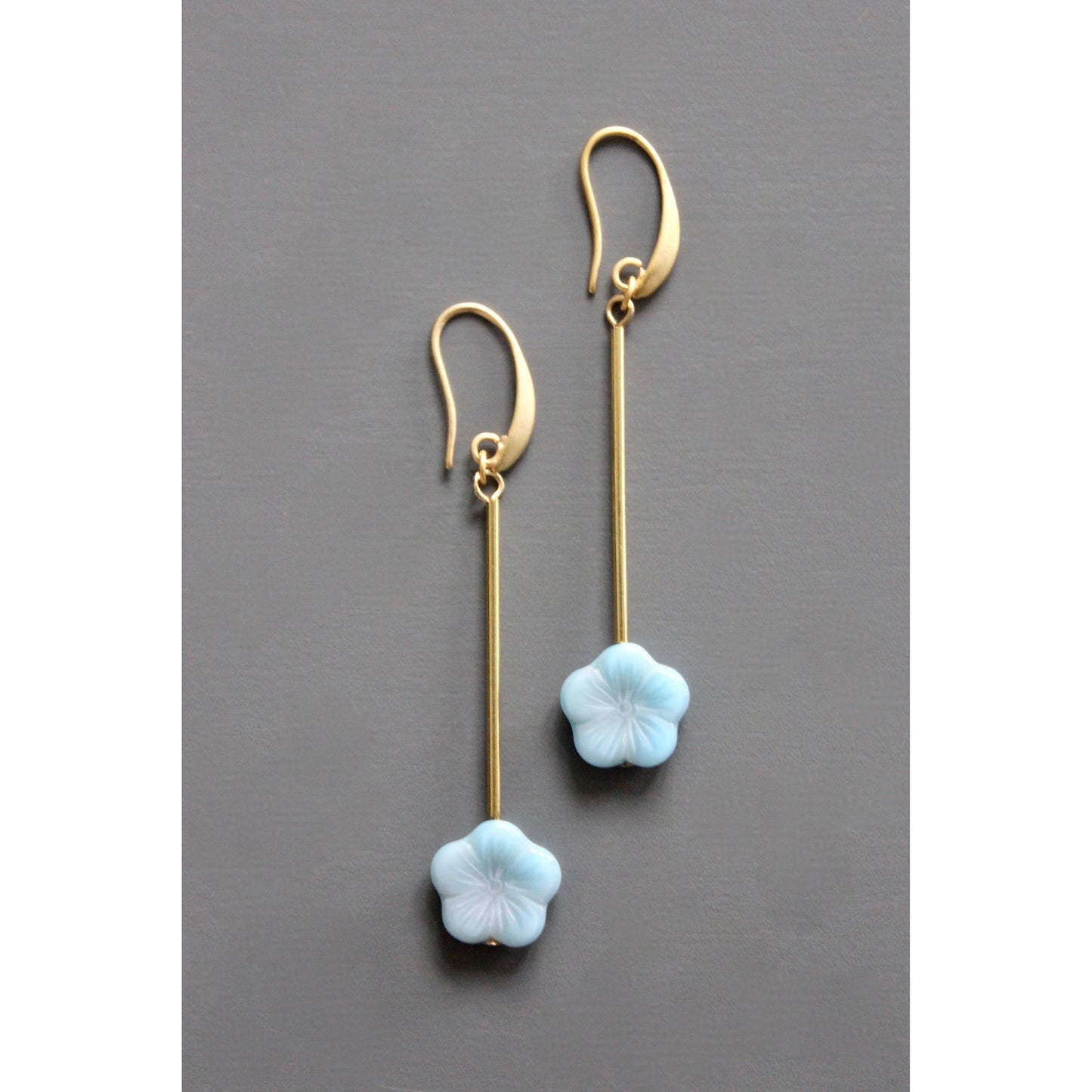 Blue Glass Flower Drop Earrings