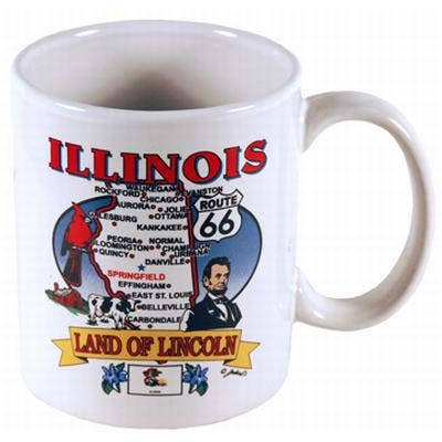 Image of the white, Illinois state map themed mug.