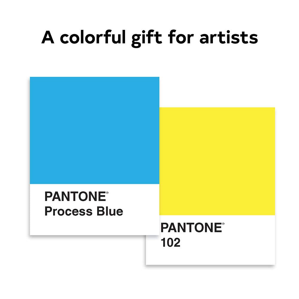 “A colorful gift for artists” above example Pantone Notecards “Process Blue” and “102”.