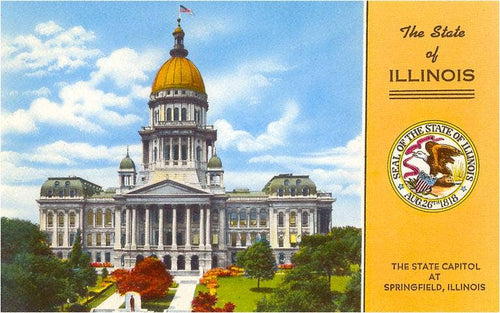 Postcard of Springfield, Illinois Capitol building.