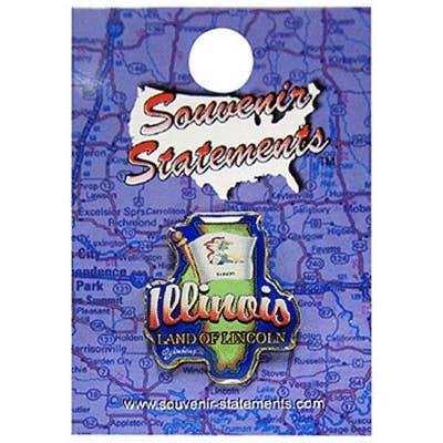 Photo of the Illinois Lapel Pin, on retail packaging.