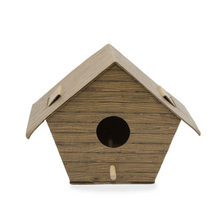 Load image into Gallery viewer, Image of the DIY Log Cabin Bird House, completed, on a white background.
