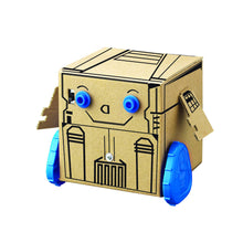 Load image into Gallery viewer, Photo of a completed he box packaging for the Sci:bits Box Robot Science Kit.
