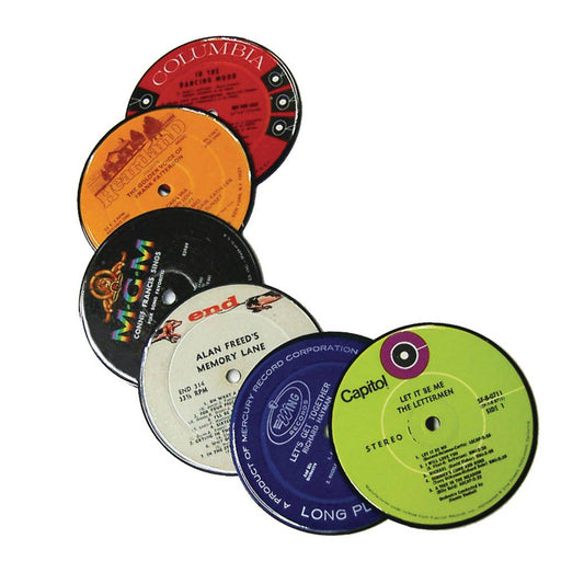 Collection of example Vinyl Record Label Coasters.