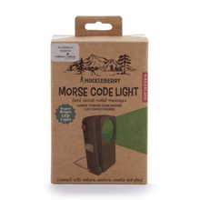 Load image into Gallery viewer, Image of the Huckleberry Morse Code Light, in its packaging, on a white background.
